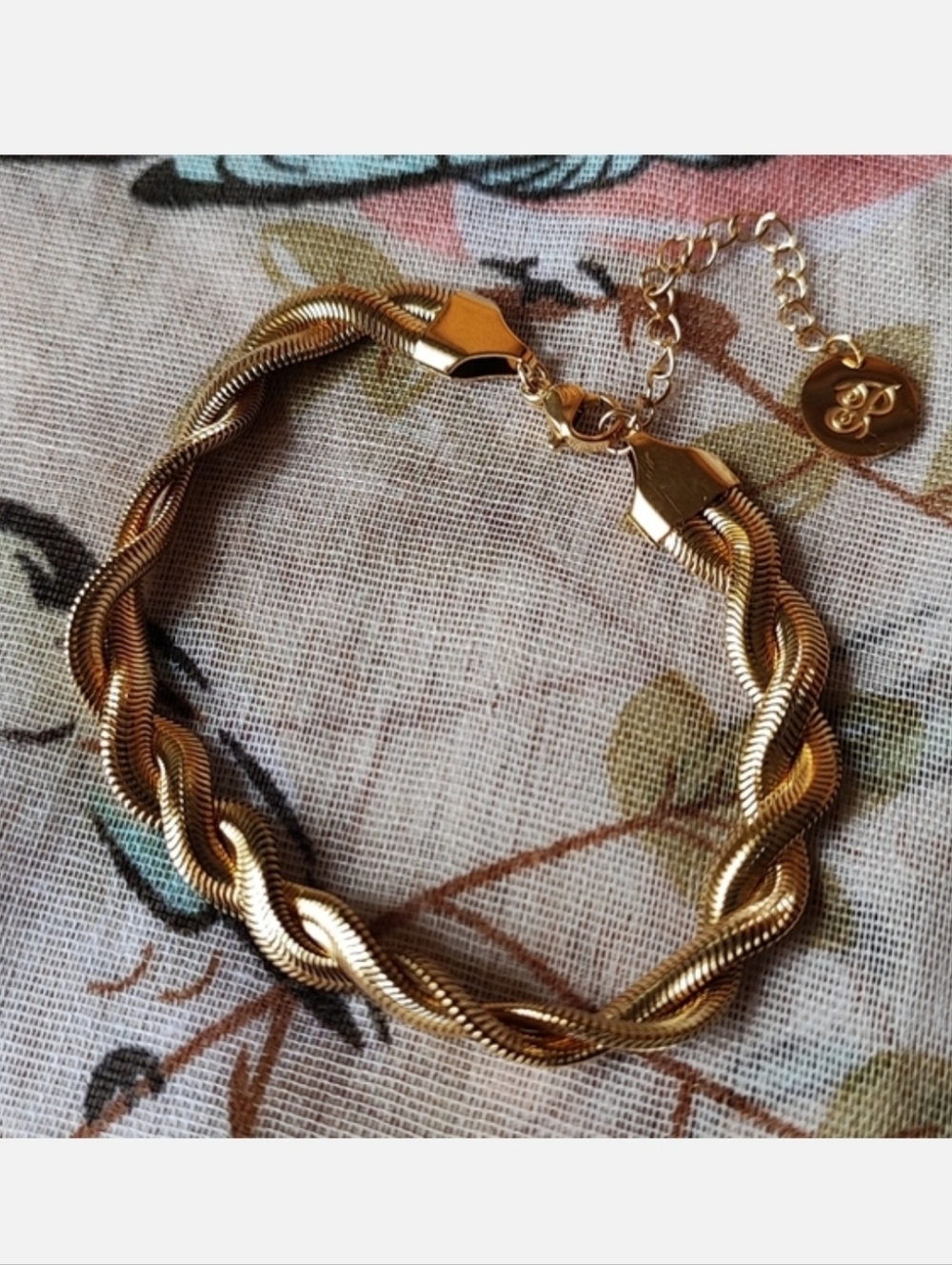 Plunder Brand Signed Braided Herringbone Design Shiny Gold Tone Bracelet NEW
